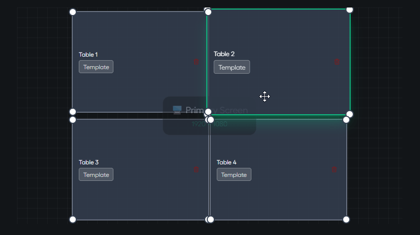 Classic System manual layout editor with draggable table slots on a grid preview